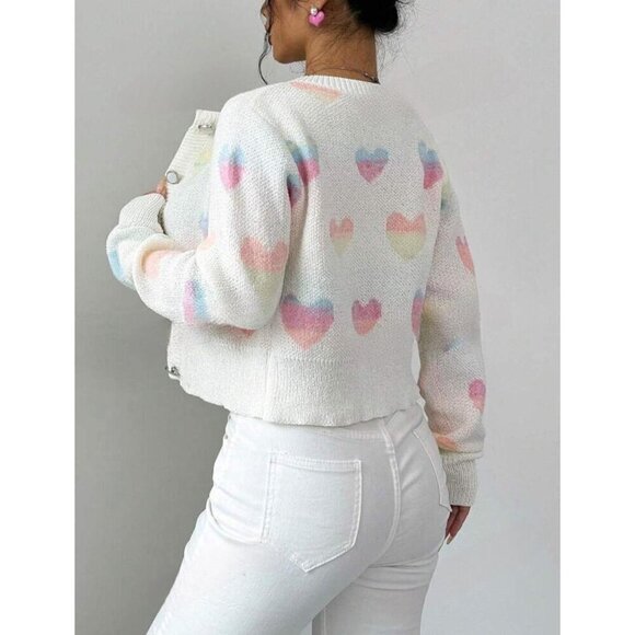 Beautiful Heart Print Knit Slim Cardigan - Picture 6 of 6